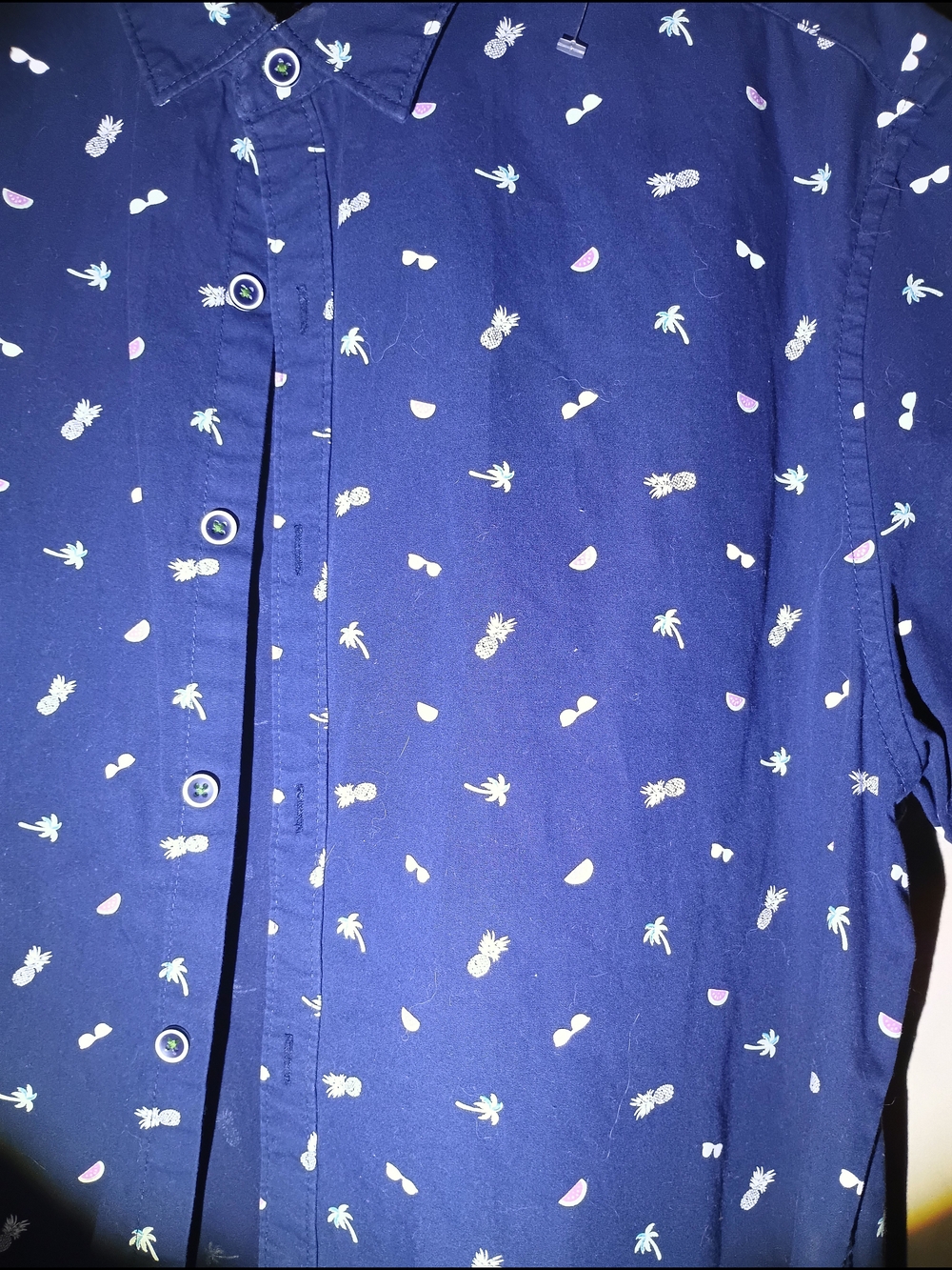 Denim & Flower Men's Large Slim Fit Navy Blue Tropical Short Sleeve Shirt - Picture 2 of 8
